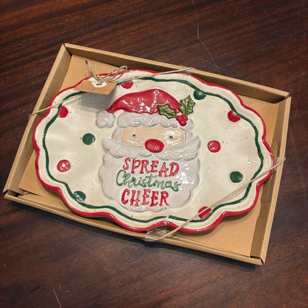 Mud Pie Christmas Santa Farm Sentiment Tray Ceramic Platter Boxed NWT 41530007S
